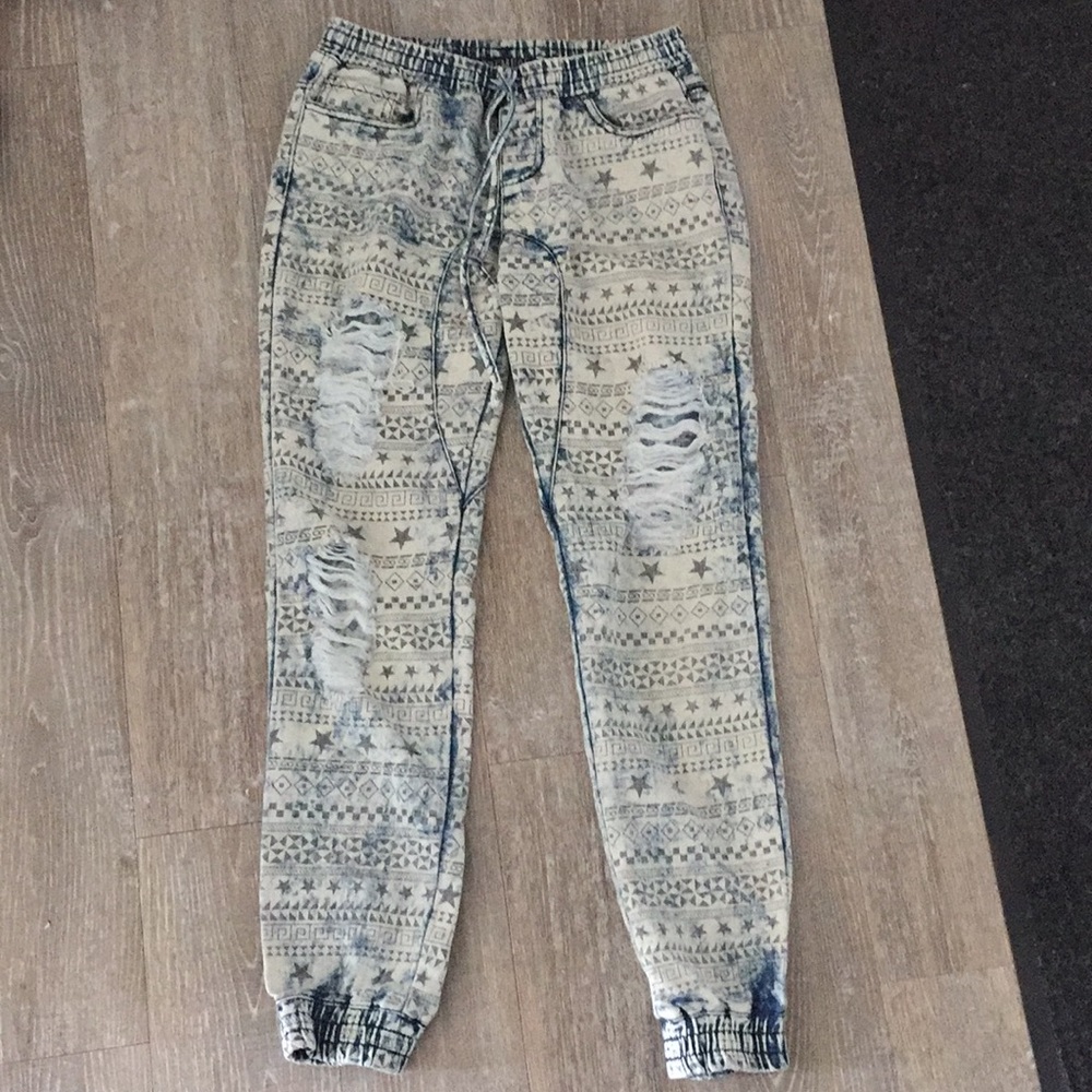 Ripped jean joggers